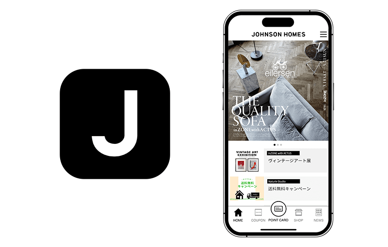 『J POINTアプリ』　アイコンとトップ画面